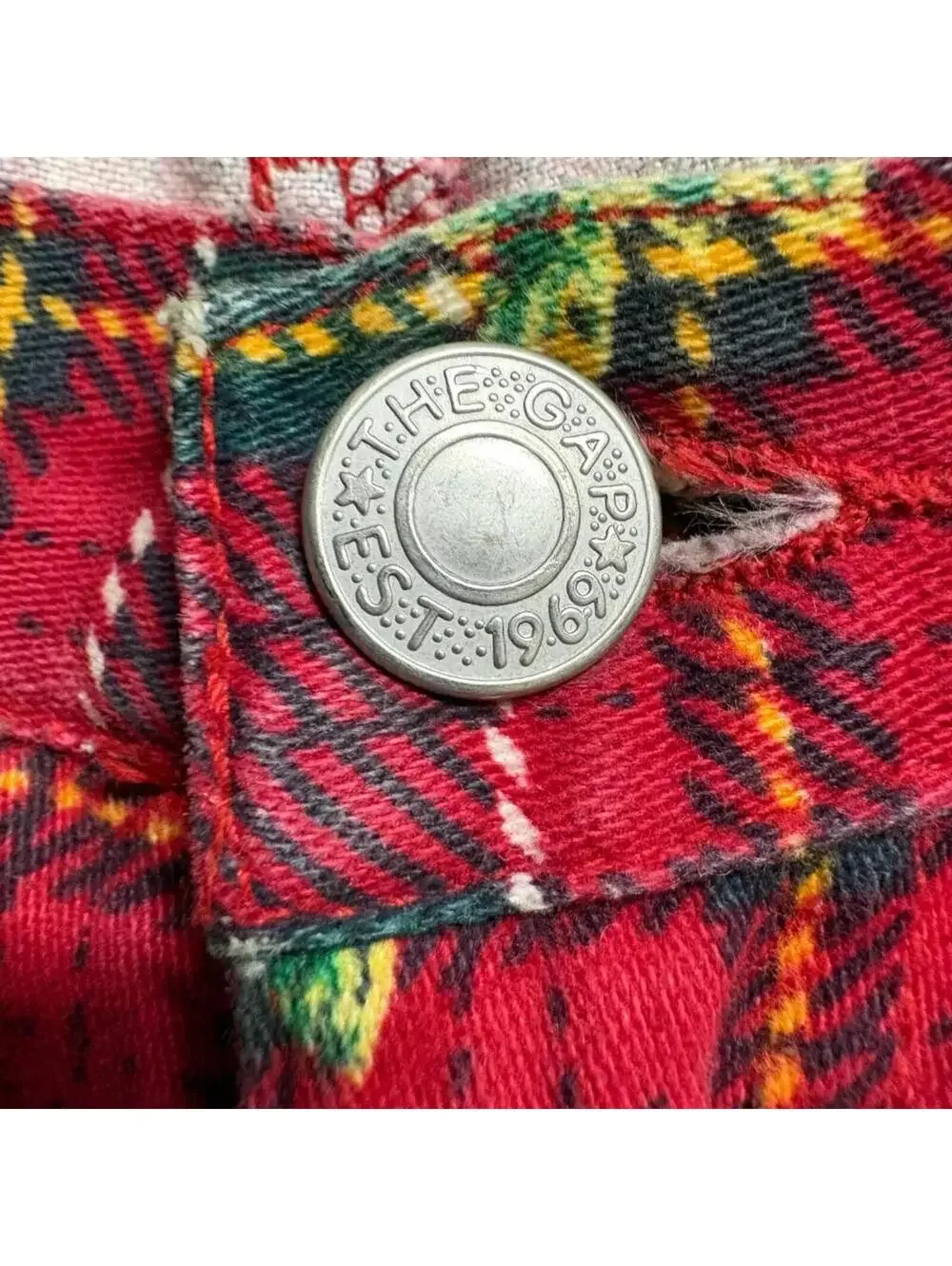 Vintage Gap Denim Plaid Floral Jeans Womens 26 Red Tartan Rose Print 90s - Picture 7 of 11